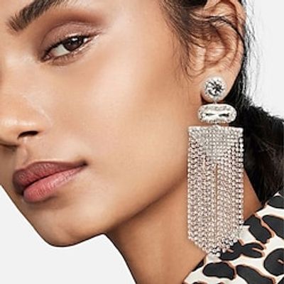 Women's Hoop Earrings Tassel Fringe Precious Statement Imitation Diamond Earrings Jewelry Silver  Golden For Wedding Party 1 Pair Lightinthebox