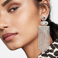 Women's Hoop Earrings Tassel Fringe Precious Statement Imitation Diamond Earrings Jewelry Silver  Golden For Wedding Party 1 Pair Lightinthebox - thumbnail