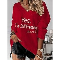 Women's Pullover Sweater Jumper V Neck Crochet Knit Oversized Drop Shoulder Fall Winter Regular Party Home Stylish Casual Soft Long Sleeve Pure Color Black Wine S M L Lightinthebox - thumbnail
