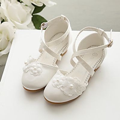 Girls' Heels Flower Girl Shoes Satin Wedding Dress Shoes Little Kids(4-7ys) Big Kids(7years ) Wedding Party Party  Evening Pearl Flower Champagne Ivory Fall Summer Lightinthebox