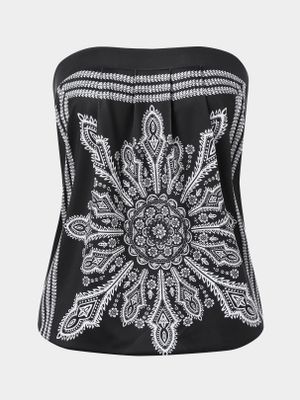 YOINS Black Tribal Print Strapless Sleeveless Cami YOINS Black Tribal Print Strapless Sleeveless Cami
