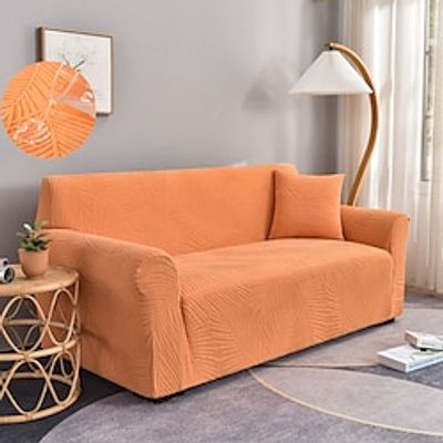 Stretch Sofa Seat Cushion Cover Jacquard Slipcover Elastic Couch Armchair Loveseat 4 or 3 Seater Orange Plain Solid Soft Durable Washable miniinthebox