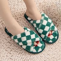 Cotton Slippers for Women, Insets for European and American Chessboard Checkers, Crossed Plush Slippers for Women, Indoor Slippers for Home Use Lightinthebox - thumbnail