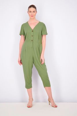 Womens Petite Plain Jumpsuit Olive Womens Petite Plain Jumpsuit Olive