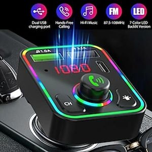 Bluetooth FM Transmitter For Car Bluetooth Car Adapter With Dual USB Charging Car Charger MP3 Player 7 Colors Led Backlit Light Lightinthebox