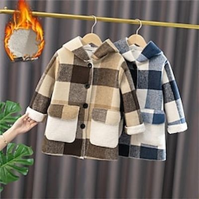 Kid's Unisex Woolen Coat Outerwear Plaid Long Sleeve Button Coat School Fashion Daily Blue Khaki Spring Fall 7-13 Years Lightinthebox