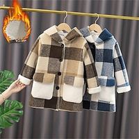 Kid's Unisex Woolen Coat Outerwear Plaid Long Sleeve Button Coat School Fashion Daily Blue Khaki Spring Fall 7-13 Years Lightinthebox - thumbnail