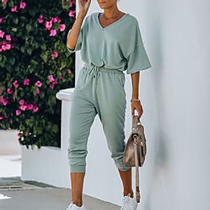 Women's Sweatsuit 2 Piece Set Drawstring Loose Fit Minimalist V Neck Solid Color Cute Sport Athleisure Clothing Suit Long Sleeve Warm Soft Oversized Comfortable Everyday Use Causal Exercising General miniinthebox