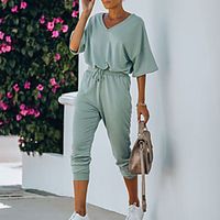 Women's Sweatsuit 2 Piece Set Drawstring Loose Fit Minimalist V Neck Solid Color Cute Sport Athleisure Clothing Suit Long Sleeve Warm Soft Oversized Comfortable Everyday Use Causal Exercising General miniinthebox - thumbnail
