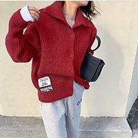 Women's Cardigan Modern Style Solid Color Active Casual Cotton Long Sleeve Loose Sweater Cardigans Fold-over Collar Fall Winter Blue Blushing Pink khaki  Holiday Lightinthebox - thumbnail