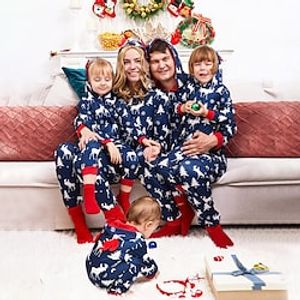 Christmas Pajamas Family Set Ugly Jumpsuit Deer Christmas Tree Home Navy Blue Long Sleeve Mom Dad and Me Active Matching Outfits Lightinthebox