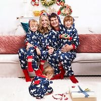 Christmas Pajamas Family Set Ugly Jumpsuit Deer Christmas Tree Home Navy Blue Long Sleeve Mom Dad and Me Active Matching Outfits Lightinthebox - thumbnail