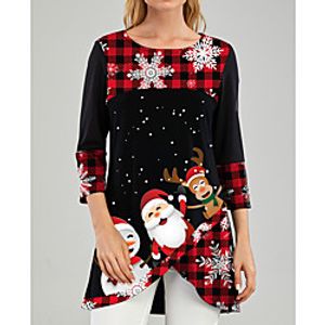 Women's Tunic Graphic Prints Print Round Neck Christmas Tops Black miniinthebox