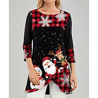 Women's Tunic Graphic Prints Print Round Neck Christmas Tops Black miniinthebox - thumbnail