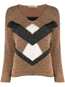 D.Exterior panelled intarsia jumper - Brown