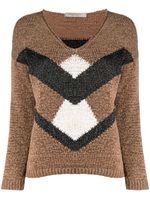 D.Exterior panelled intarsia jumper - Brown