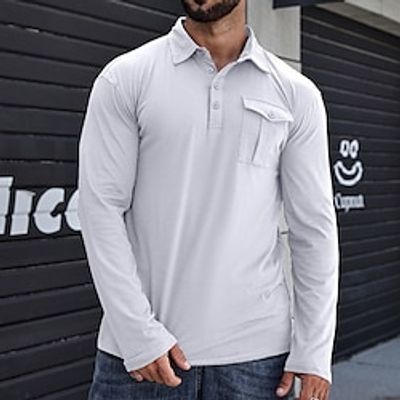 Men's Golf Shirt Golf Polo Work Casual Lapel Long Sleeve Basic Modern Plain Button Front Pocket Spring   Fall Regular Fit Wine Depression Green Black White Army Green Royal Blue Golf Shirt Lightinthebox