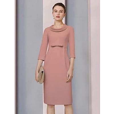A-Line Mother of the Bride Dress Wedding Guest Elegant Petite Jewel Neck Knee Length Satin 34 Length Sleeve with Bow(s) Ruching Solid Color 2023 Lightinthebox