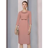 A-Line Mother of the Bride Dress Wedding Guest Elegant Petite Jewel Neck Knee Length Satin 34 Length Sleeve with Bow(s) Ruching Solid Color 2023 Lightinthebox - thumbnail
