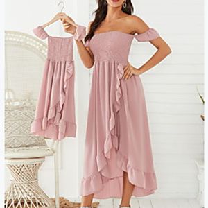 Mommy and Me Dress Cotton Solid Colored Ruffle Blue Blushing Pink Dusty Rose Patchwork Elegant Maxi  Matching Outfits miniinthebox
