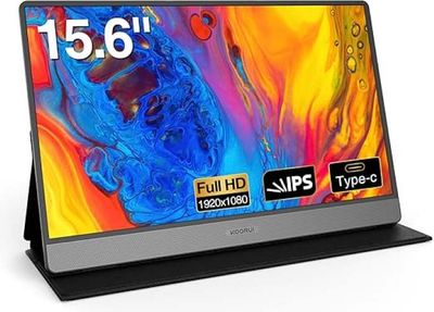 KOORUI Portable Monitor 15.6 inch IPS, FHD 1920 x 1080, 60Hz, Type C, Mini HDMI With Protective Cover & Dual Speakers Black - 15B1 KOORUI Portable Monitor 15.6 inch IPS, FHD 1920 x 1080, 60Hz, Type C, Mini HDMI With Protective Cover & Dual Speakers Black - 15B1