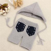 Newborn Baby Girls Boys Crochet Knit Gery Cute Costume Photo Photography Prop Outfits - thumbnail