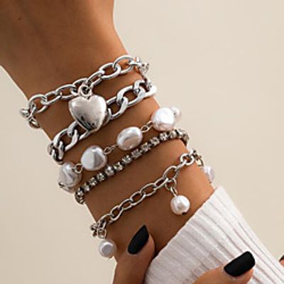 5pcs Women's White Cubic Zirconia Chain Bracelet Bracelet Bangles Vintage Bracelet Geometrical Vertical  Gold bar Simple Fashion Vintage Punk Trendy Rhinestone Bracelet Jewelry Gold  Silver For Lightinthebox