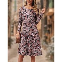 Women's Casual Dress T Shirt Dress Tee Dress Winter Dress Floral Pocket Print Crew Neck Midi Dress Fashion Streetwear Outdoor Daily Long Sleeve Regular Fit Purple Fall Winter S M L XL XXL Lightinthebox - thumbnail
