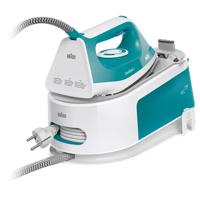 Braun CareStyle 1 Steam generator Iron, 2200 Watts, Super Ceramic Soleplate, Thermostat Knob, 6 Bar Pressure, 2-In-1 Integrated Tray, Double Steam, Vertical Steam, Excelent CalClean - IS 1013 White/Turquoise