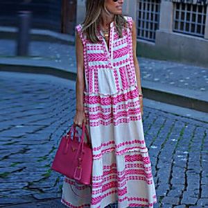 wish amazon cross-border europe and america new 2021 new products women's dress geometric printed v-neck sleeveless long skirt miniinthebox