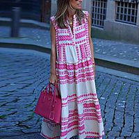 wish amazon cross-border europe and america new 2021 new products women's dress geometric printed v-neck sleeveless long skirt miniinthebox - thumbnail