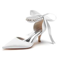 Women's Wedding Shoes Pumps Ladies Shoes Valentines Gifts White Shoes Wedding Party Valentine's Day Wedding Heels Bridal Shoes Bridesmaid Shoes Rhinestone Ribbon Tie Low Heel Pointed Toe Elegant Lightinthebox