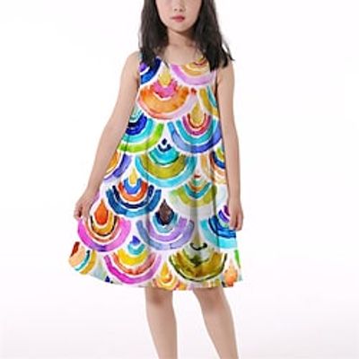 Girls' A Line Dress Sleeveless Graphic Rainbow 3D Printed Graphic Dresses Cute Casual Sweet Above Knee Polyester Spandex Dress Summer Kids Daily Holiday Vacation Regular Fit Print miniinthebox