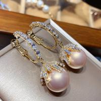 Elegant Flower 5A Zircon Earrings Pearl Bridal Dinner Stud Earrings
