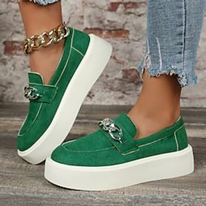 Women's Sneakers Slip-on Sneakers Party Work Rivet Buckle Platform Round Toe Punk Casual Minimalism Walking Suede Loafer Orange  Black Blue Green Lightinthebox