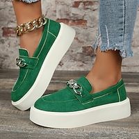 Women's Sneakers Slip-on Sneakers Party Work Rivet Buckle Platform Round Toe Punk Casual Minimalism Walking Suede Loafer Orange  Black Blue Green Lightinthebox - thumbnail