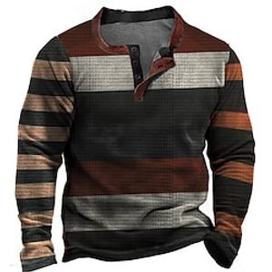 Men's Waffle Henley Shirt Tee Graphic Color Block Henley Clothing Apparel 3D Print Outdoor Casual Long Sleeve Print Fashion Designer Comfortable Lightinthebox
