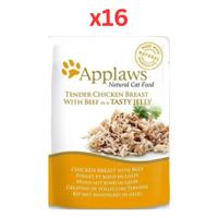 Applaws Tender Chicken Breast With Beef In Tasty Jelly 16X70g