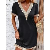 Women's Black Dress Midi Dress Lace Trim Elegant Vintage V Neck Sleeveless Black Color Lightinthebox