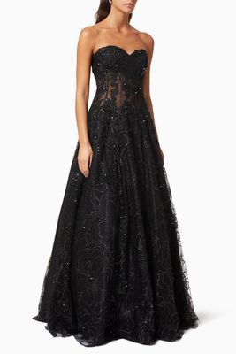 Corset Lace Gown with Beaded Embroidery Corset Lace Gown with Beaded Embroidery