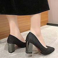 Women's Heels High Heel Pointed Toe Office Synthetics Loafer Spring Solid Colored Black Silver Gold Lightinthebox - thumbnail
