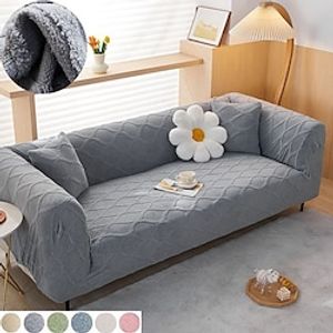 Stretch Sofa Cover Solid Color Thickened Plush Elastic Sectional Couch Armchair Loveseat 4 or 3 Seater L Shape Grey Soft Durable Washable miniinthebox