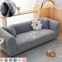 Stretch Sofa Cover Solid Color Thickened Plush Elastic Sectional Couch Armchair Loveseat 4 or 3 Seater L Shape Grey Soft Durable Washable miniinthebox - thumbnail