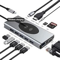 13 IN 1 USB C HUB Adapter with Wireless Charging USB C To HDMI 3.5mm Jack Audio SD TF HDMI VGA RJ45 USB3.0 Docking Station for MacbookPRO Lightinthebox - thumbnail