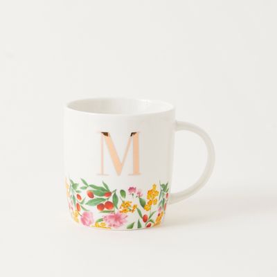 Monogram Print Mug with Curved Handle - 350 ml