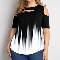 Women's Plus Size Tops T shirt Tee Color Gradient Cut Out Print Short Sleeve Crewneck Streetwear Daily Going out Polyester Spring Summer Black Lightinthebox - thumbnail