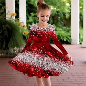 Christmas Girls' 3D Color Graphic Dress Long Sleeve 3D Print Fall Winter Sports  Outdoor Daily Holiday Cute Casual Beautiful Kids 3-12 Years Casual Dress A Line Dress Above Knee Polyester Regular miniinthebox