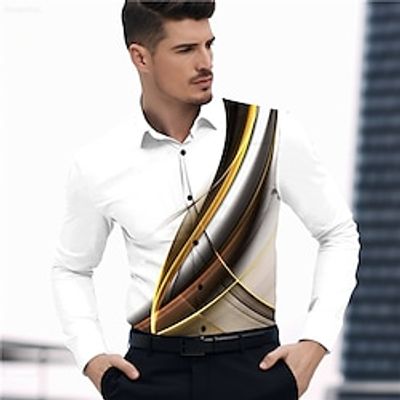 Geometry Business Men's Shirt Daily Wear Going out Spring  Summer Turndown Long Sleeve Black, Yellow, Blue S, M, L 4-Way Stretch Fabric Shirt Lightinthebox