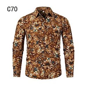 Men's Shirt Other Prints Floral Leaves Long Sleeve Casual Tops Chinoiserie Light Brown miniinthebox