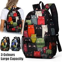 Women's Backpack School Bag Bookbag 3D Print Commuter Backpack School Outdoor Daily Cat Polyester Large Capacity Lightweight Durable Zipper Print Yellow Red Blue Lightinthebox - thumbnail